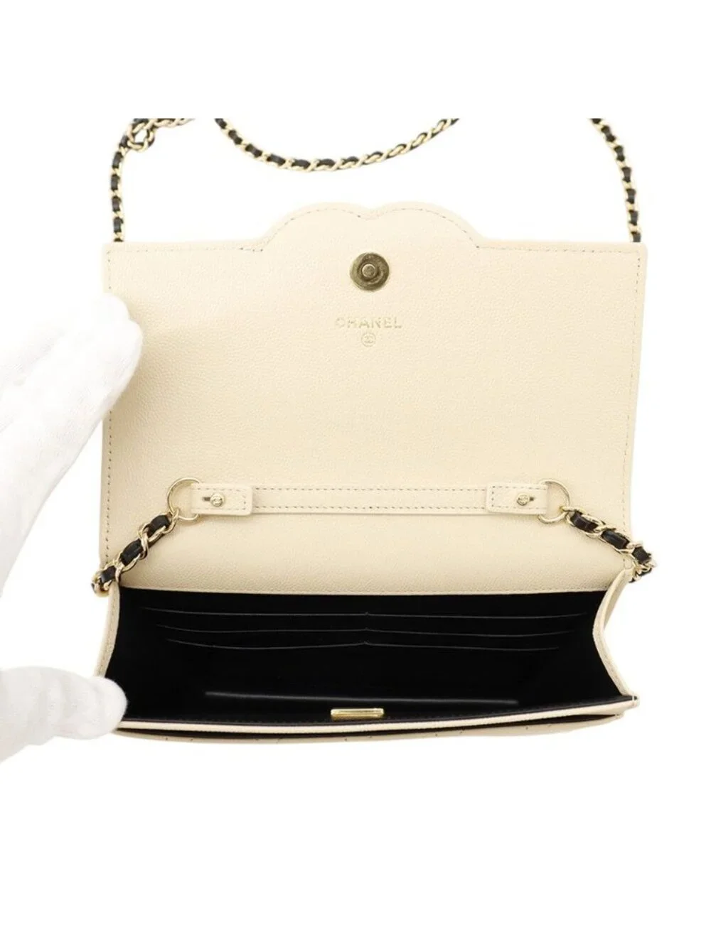 Chanel Chain Wallet CC Logo Caviar Leather Black Shoulder Bag